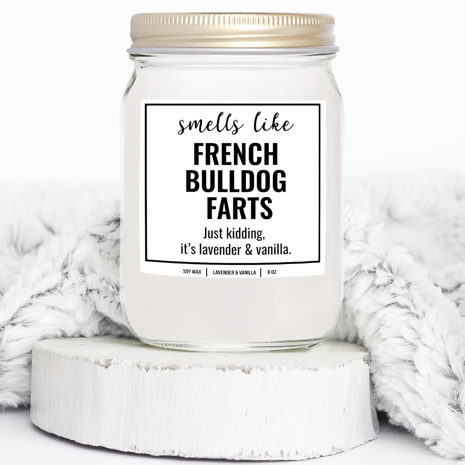 You Nique Designs French Bulldog Candle, 8 Oz, French Bulldog, Frenchie Dad Gifts For Men Women, French Bull Dog Candle, White All Natural Soy Vegan Aromatherapy Candles (Lavender & Vanilla)
