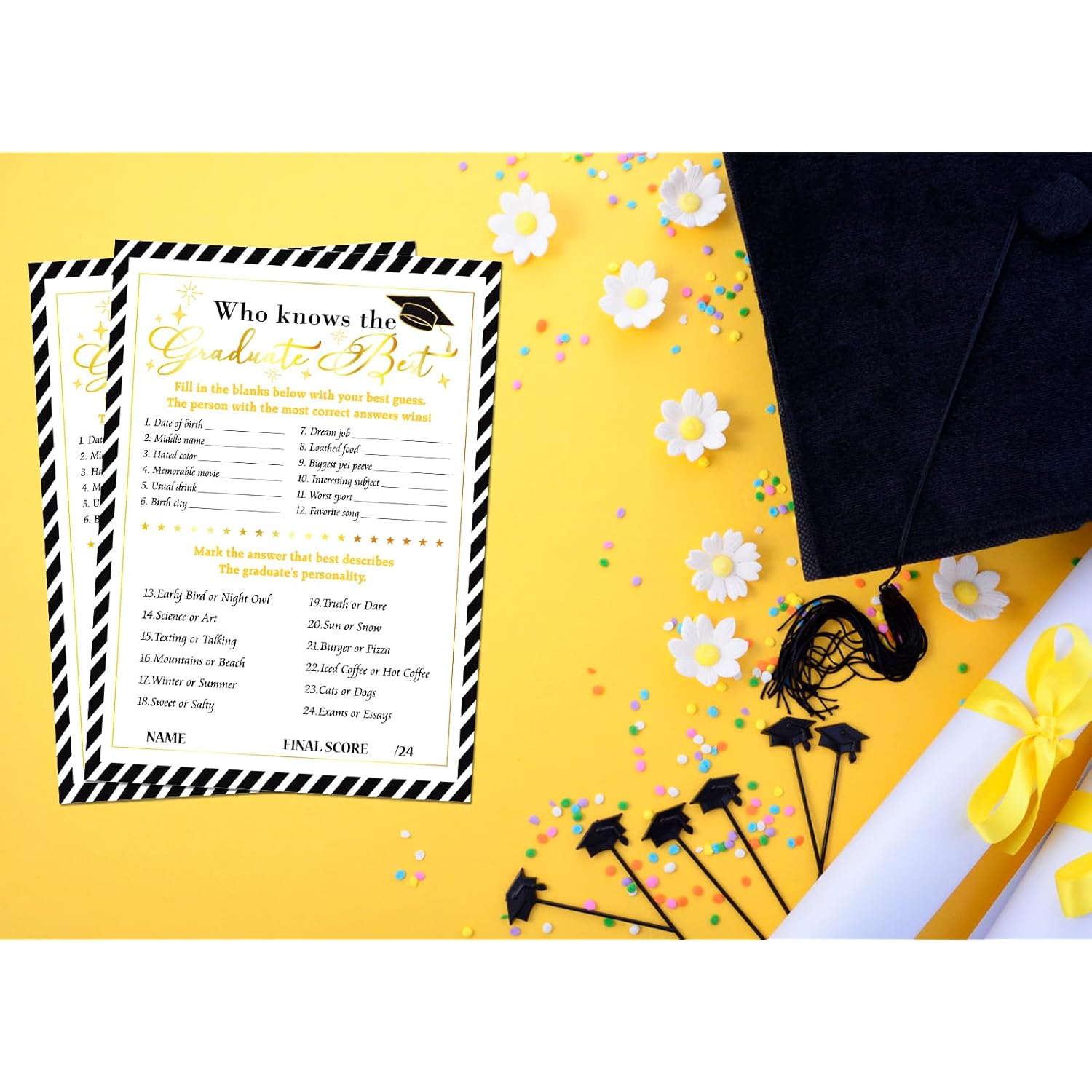 36Pcs Graduation Game Card Class Of 2025 Graduation Party Games Card Who Knows Graduate Best Graduation Games For Senior High School College Graduation Party Favor Activities