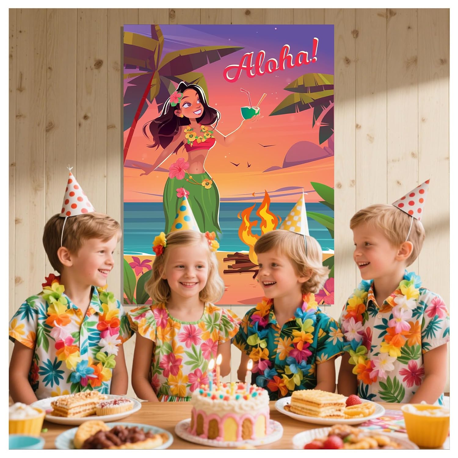 Hawaiian Party Game Luau Games Summer Tropical Pin The Flower Funny Poster With 24 Stickers And 2 Blindfolds For Tiki Summer Beach Party Supplies
