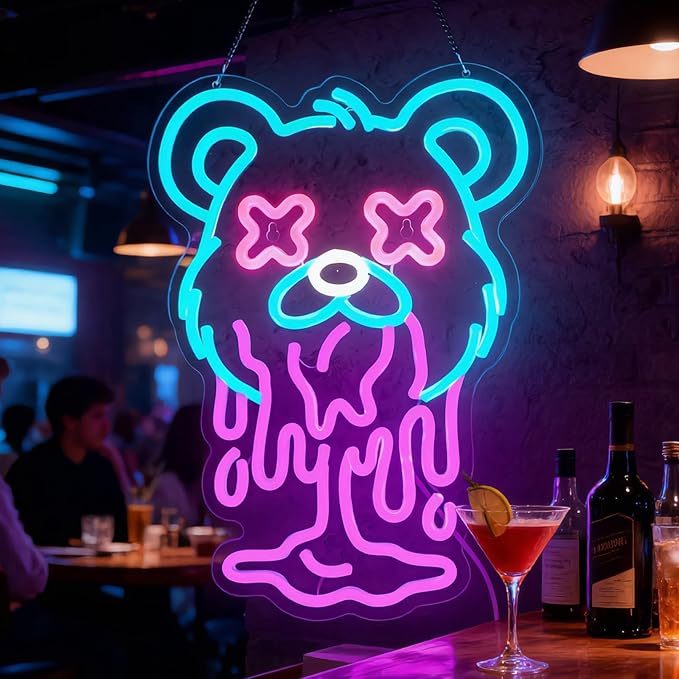 Ice Bear Neon Sign USB Dimmable LED Melting Bear Wall Light for Kids Room Game Room Decor