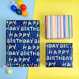 Blue Birthday Wrapping Paper Roll Reversible-Metallic Foil Colorful Birthday Lettering On Navy Blue Gift Wrapping Paper For Boys Girls Birthday,Baby Shower, Party(17 In X 32.8 Ft)