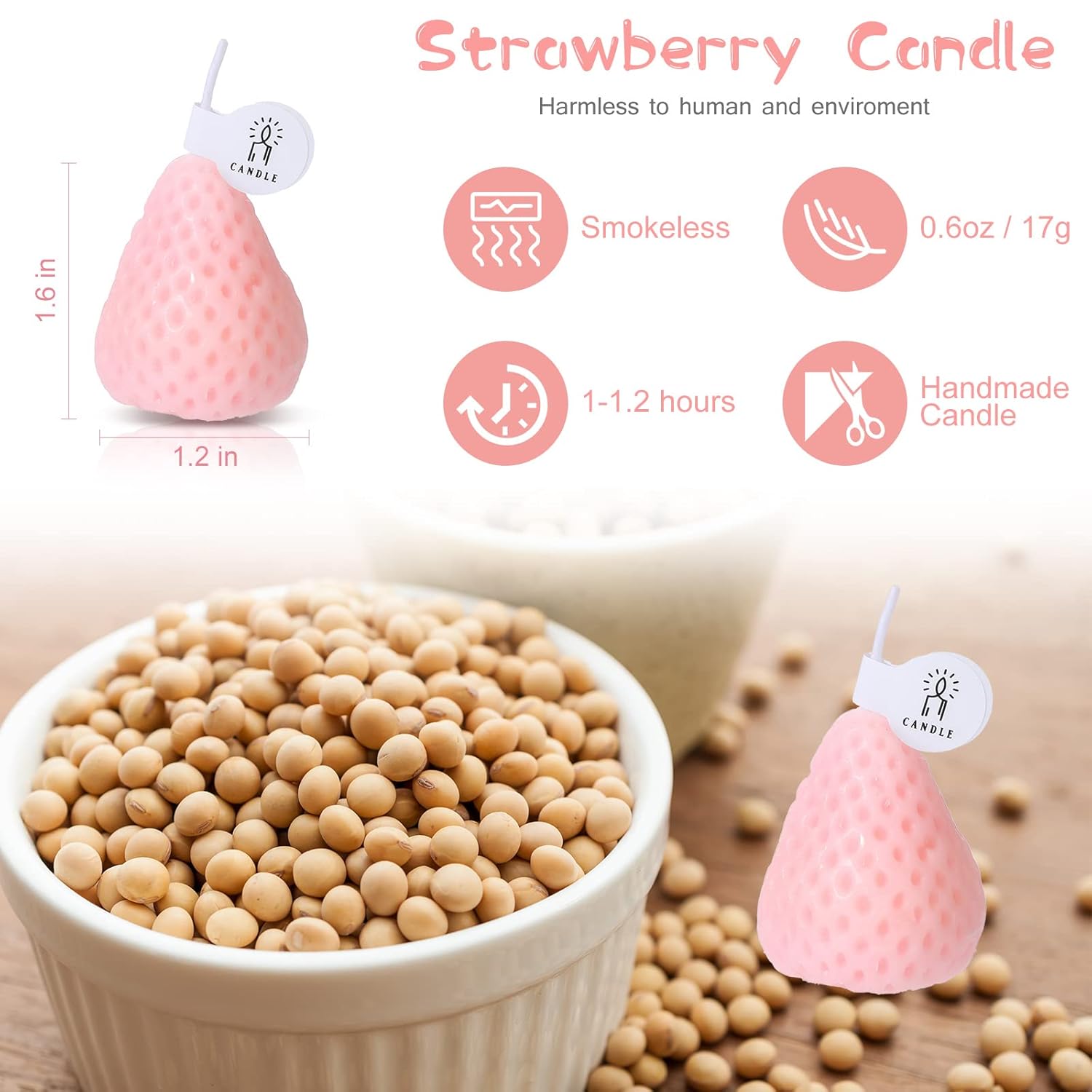 8 Pieces Strawberry Candle Strawberry Shaped Scented Wax Mini Soy Wax Scented Cute Decorative Candle For Bedroom Bathroom Decoration Parties, 2 Packs(Pink)