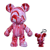 Diy Fluid Bear + Bear Keychain Painting Set, Teddy Bear Figure For Creative Fluid Art And Home Decoration (9 Inch, Pink+White+Red)