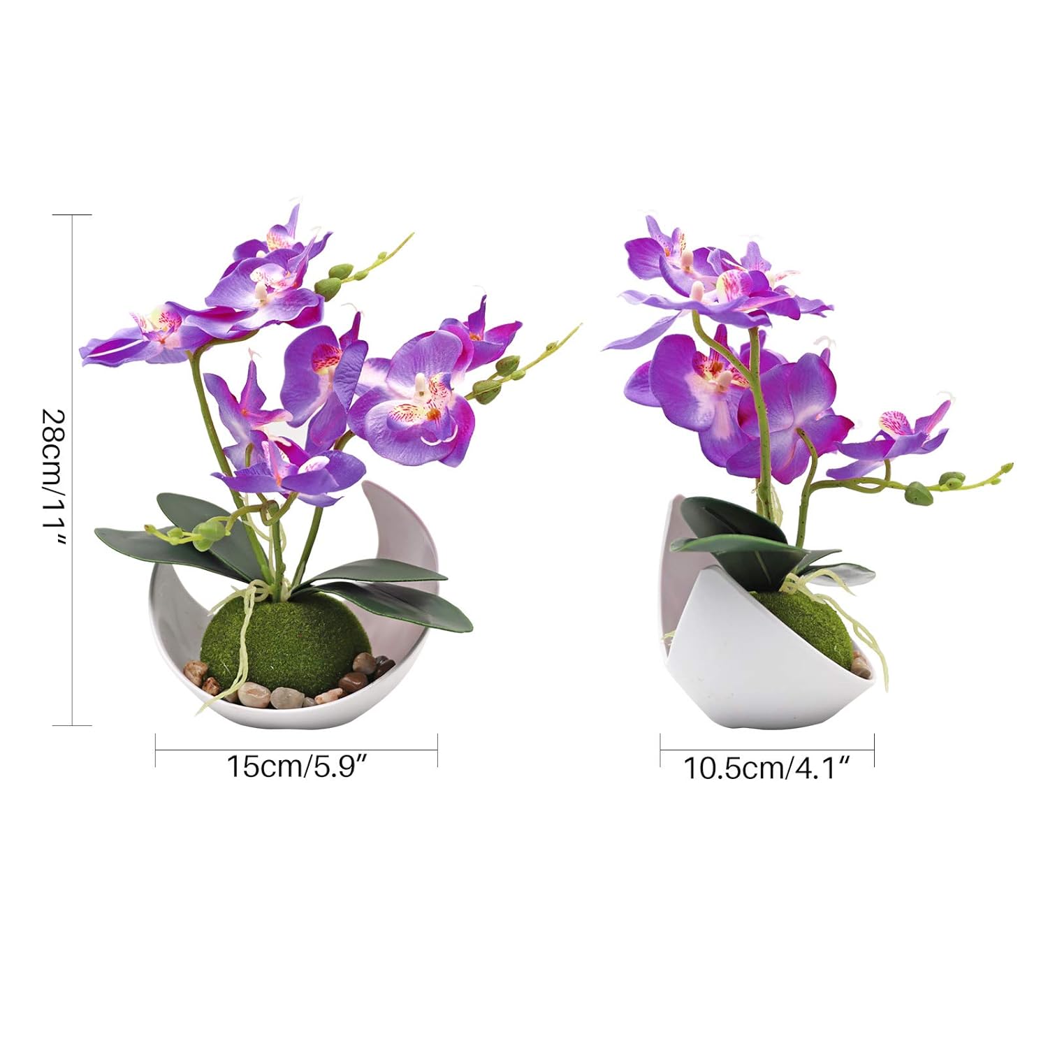 Artificial Orchid Flower, Purple Faux Phalaenopsis Flower Arrangement With Vase, Potted Plant Bonsai For Wedding Party Office Table Centerpiece Bathroom Home Decoration
