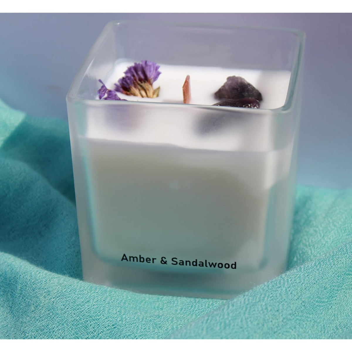 Natural Soy Wax Scented Candles - Lavender Vanilla Scented Candle & Amber Sandalwood With Wooden Wick In A Frosted Glass Square Jar With Bamboo Lid By September 98