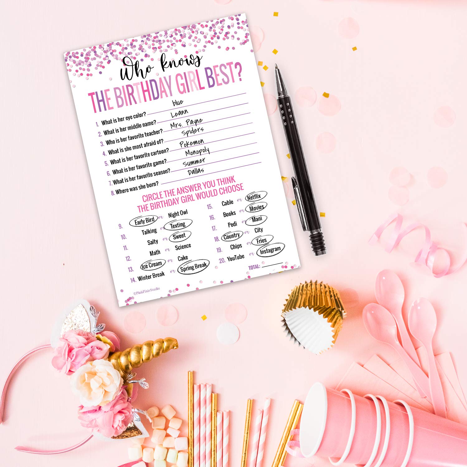 30 Who Knows The Birthday Girl Best Game Cards- For Child Or Teen- Fun And Easy Game For Party Or Sleepover- Girl Birthday Supplies, Activity, Decorations