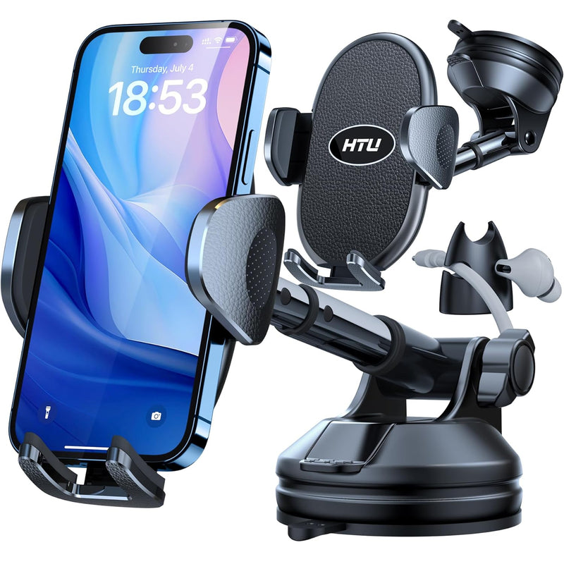 Military-Grade Suction Phone Holder, 360° Rotating Car Mount for iPhone/Samsung