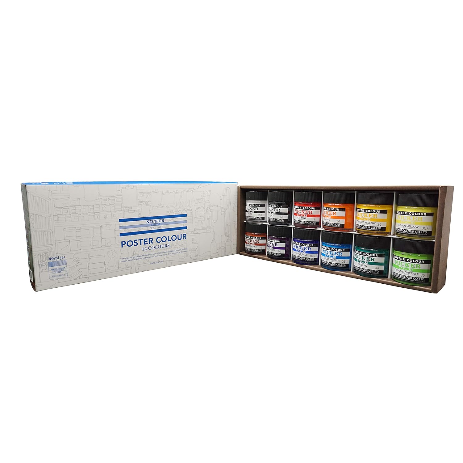 K Color Pc40Ml12N Watercolor Poster Color, Set Of 12 Colors, 1.4 Fl Oz (40 Ml)