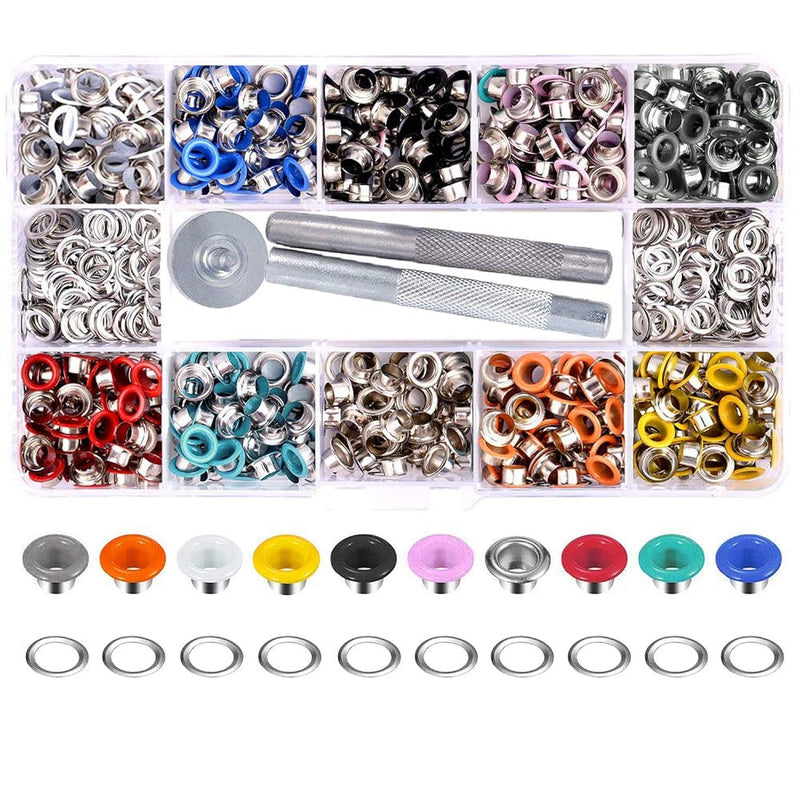 300 Set 6Mm 1/4 Inch Multi-Color Grommets Kit Metal Eyelets Set With Installat