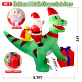 5Ft Christmas Inflatables Dinosaur Santa Claus, Indoor/Outdoor Deco, Blow Up Dinosaur Santa Decoration With Built-In Led