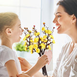Artificial Plum Blossom 6 Pack Simulation Long Stem Silk Flower Branches Home Kitchen Decoration Party Supplies (White And Yellow)