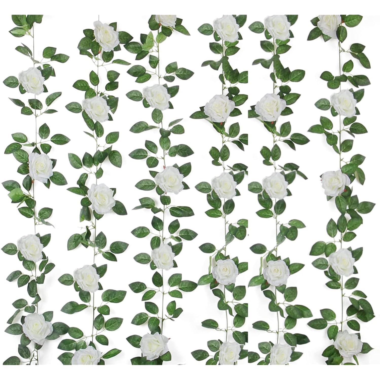 6Pcs Artificial Rose Vine 50Ft Silk Flowers Garland White Rose Fake Hanging Ivy Vine For Wedding Arch Table Centerpiece Home Table Wall Decor