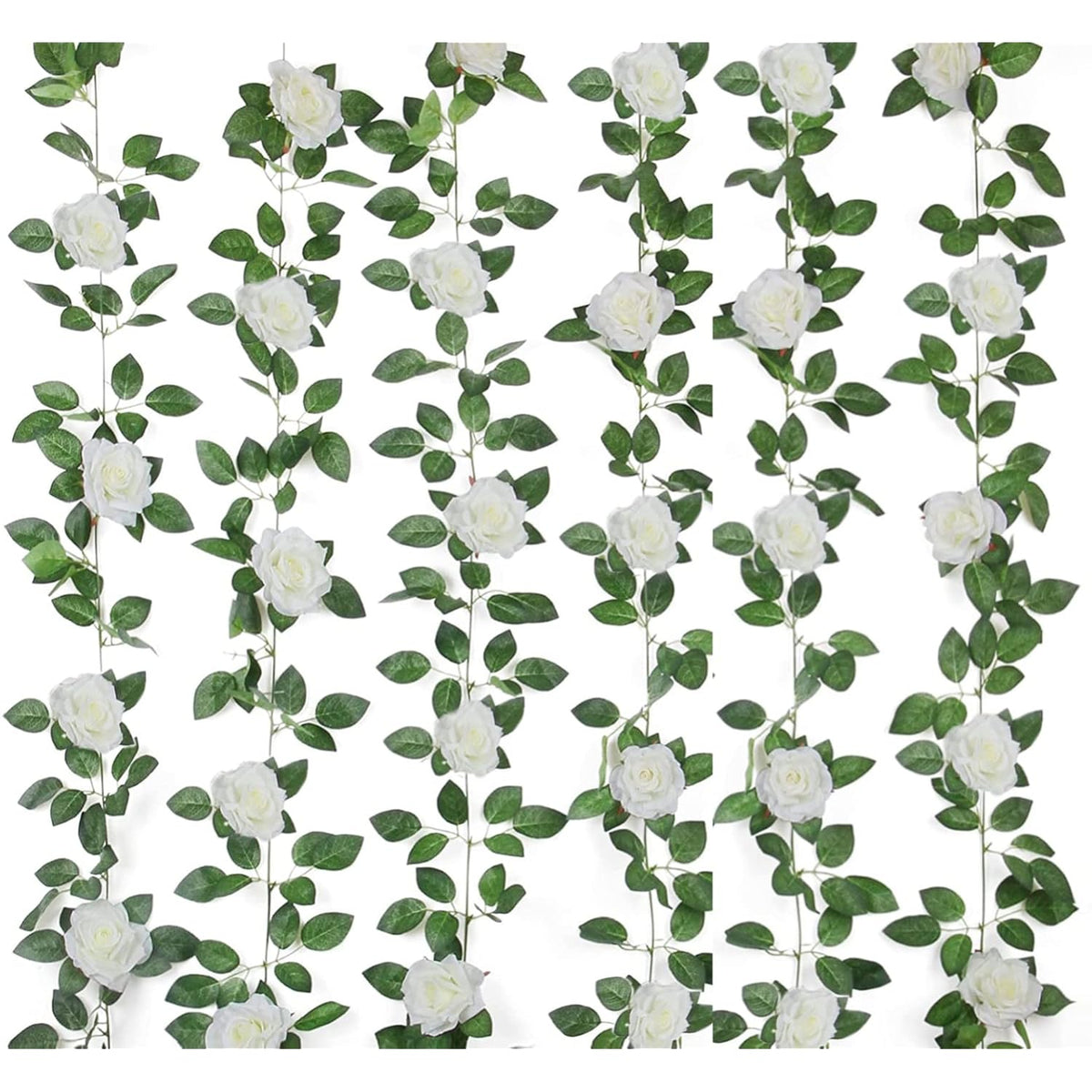 6Pcs Artificial Rose Vine 50Ft Silk Flowers Garland White Rose Fake Hanging Ivy Vine For Wedding Arch Table Centerpiece Home Table Wall Decor