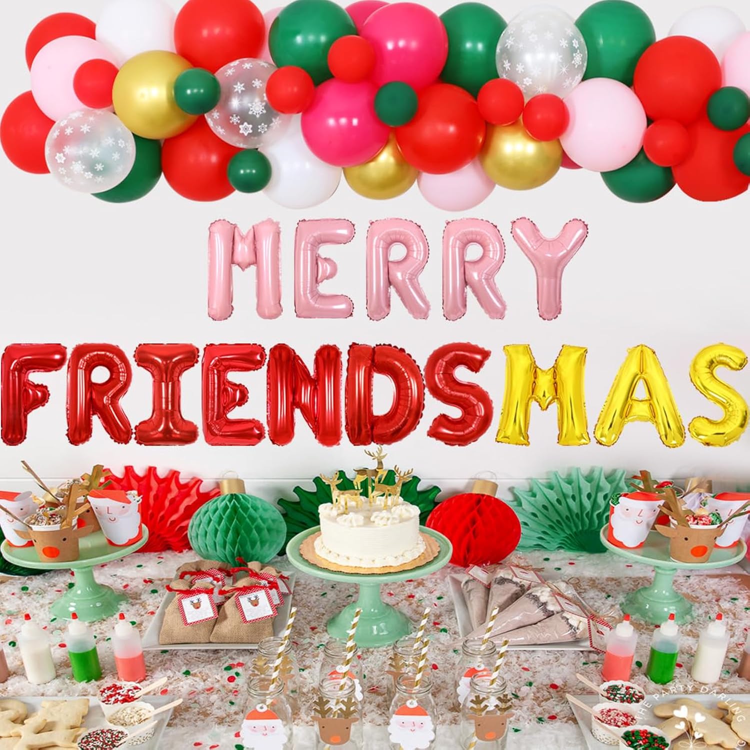 Merry Friendsmas Party Decorations Christmas Balloon Garland Arch Kit For Xmas Holidays New Year Party Supplies