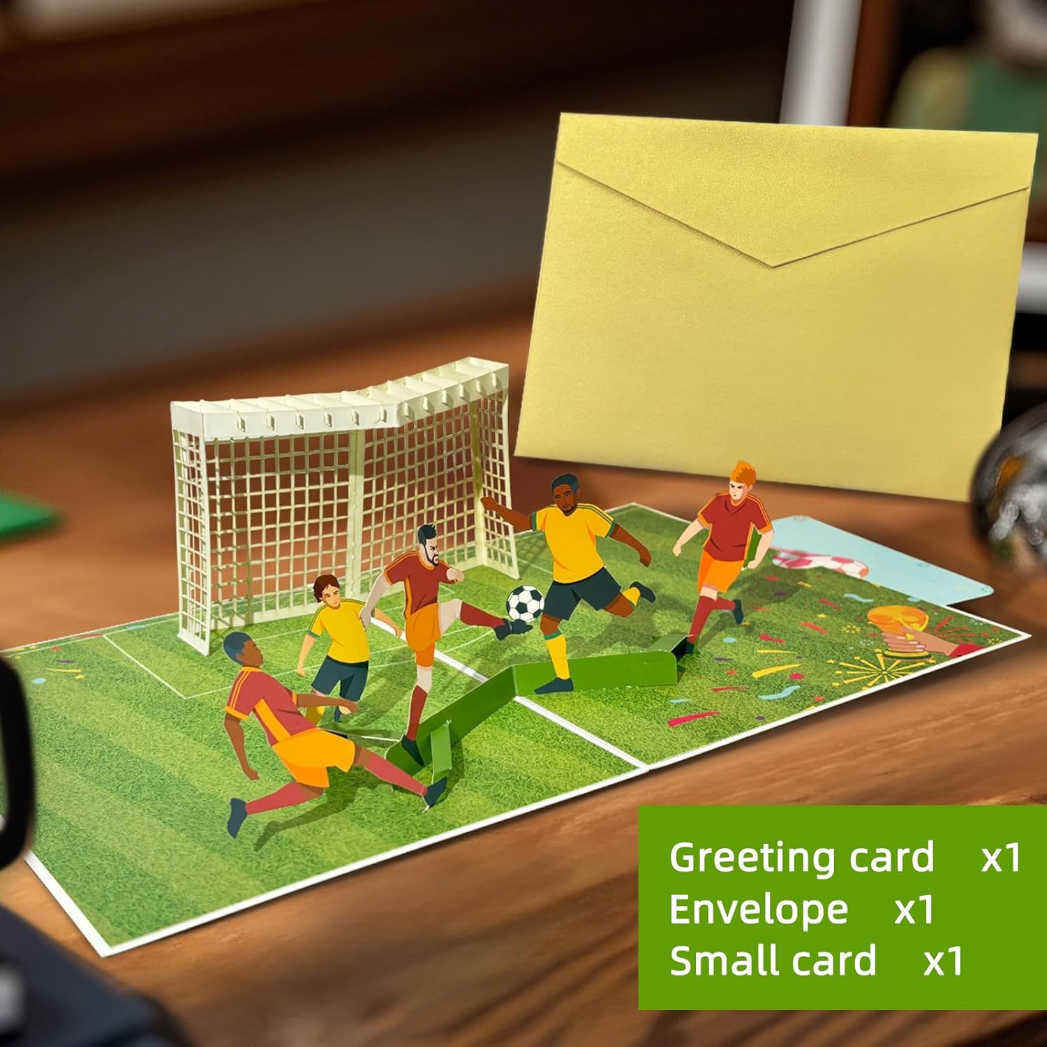 3D Football Pop-Up Card Father'S Day Card With Envelopes, Blank Greeting Cards, Sealing Stickers & Wish Cards - Birthday/World Cup/Graduation Gifts For Dad, Kids & Soccer Fans