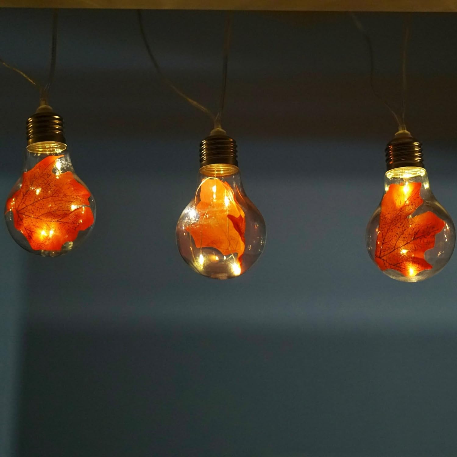 Fairy Bulb Lights With Leaf Globe Twinkle String Lights Battery Operated 13 Ft 10 Led For Wedding Thanksgiving Harvest H