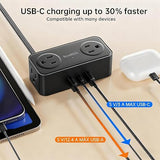 Flat Plug Power Strip 2 Pack 4 Outlets 3.3FT Extension Cord 4 USB Ports Travel Cruise Essentials Black
