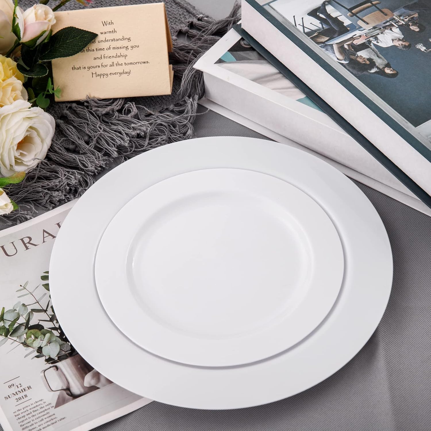 60Pcs White Plastic Plates - Heavy Duty White Disposable Plates For Christmas/Thanksgiving Party/Wedding -Serve For 30 Guests Include 30Pcs 10.25" & 30Pcs 7.5" Plates For Party