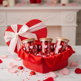 3 Pcs Valentine'S Day Icon Glass Storage Jars With Airtight Bamboo Lid Pink Heart Icon Valentine'S Day Glass Jars Canister Sets For Home Kitchen Countertop Decoration