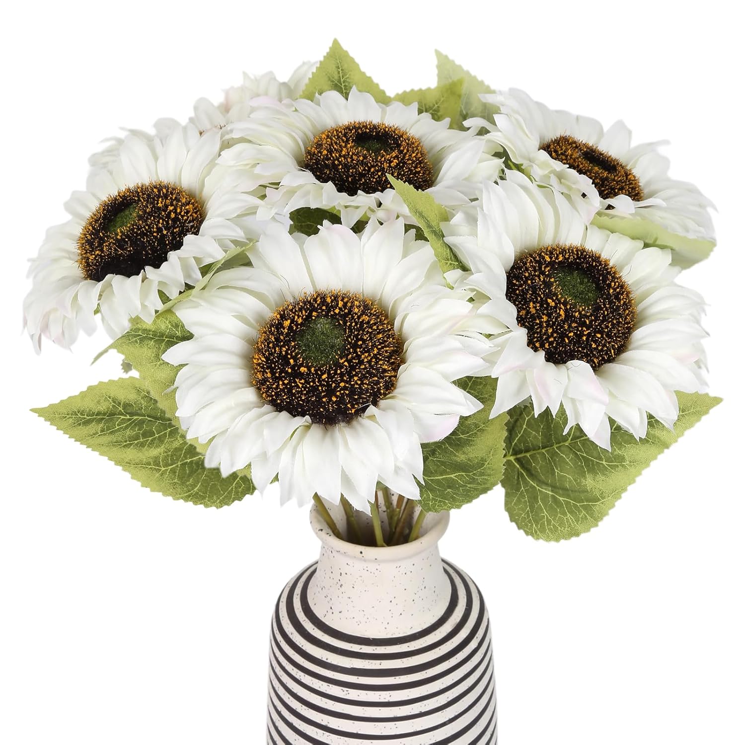 Artificial Sunflowers 20" Sunflowers Artificial Flowers 8Pcs Long Stem Sunflowers With Leaves Large Silk Fake Sunflowers Decoration For Outdoor Home Party Wedding Diy Decor(White)