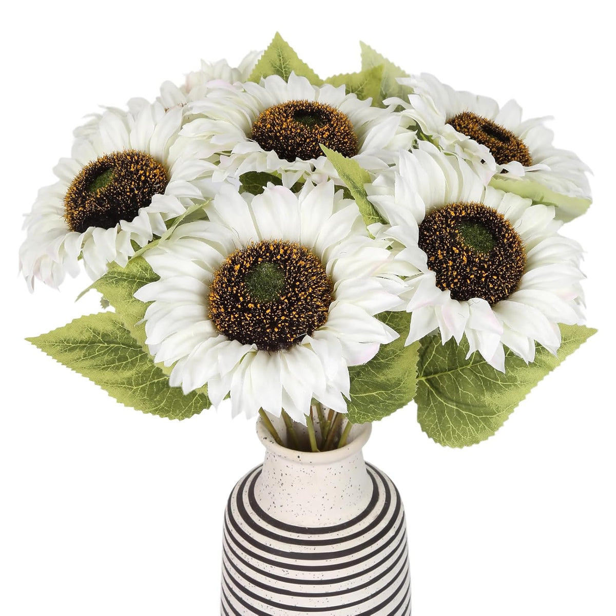 Artificial Sunflowers 20" Sunflowers Artificial Flowers 8Pcs Long Stem Sunflowers With Leaves Large Silk Fake Sunflowers Decoration For Outdoor Home Party Wedding Diy Decor(White)