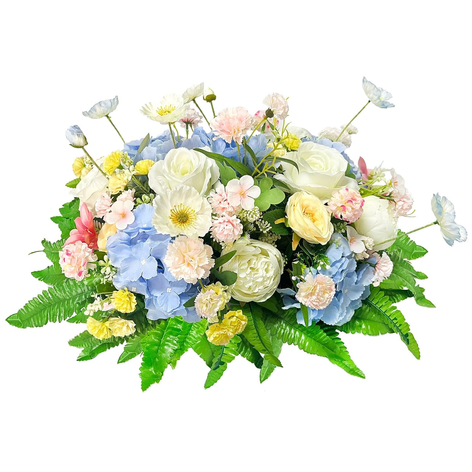 Artificial Cemetery Flowers For Grave Blue White Headstone Flower Saddle Outdoor Sympathy Memorial Rose Flowers Saddle For Gavesite