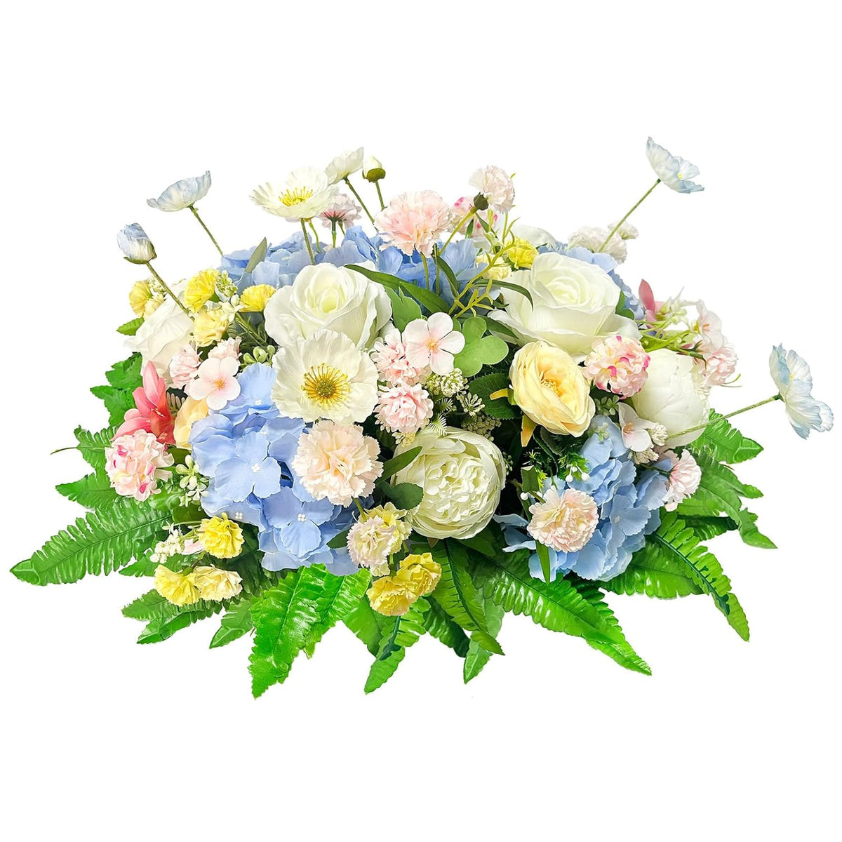 Artificial Cemetery Flowers For Grave Blue White Headstone Flower Saddle Outdoor Sympathy Memorial Rose Flowers Saddle For Gavesite