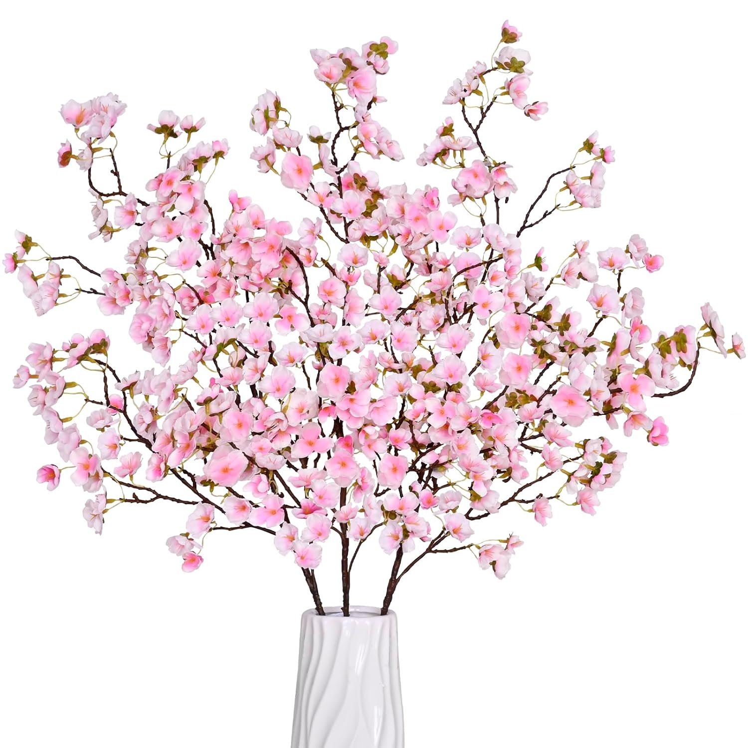 3 Pcs Artificial Cherry Blossom Branches, 39.4 Inchs Pink Silk Long Stem Artificial Flowers For Tall Vase, Faux Cherry Blossom Stems For Wedding, Party, Spring Indoor Home Decor