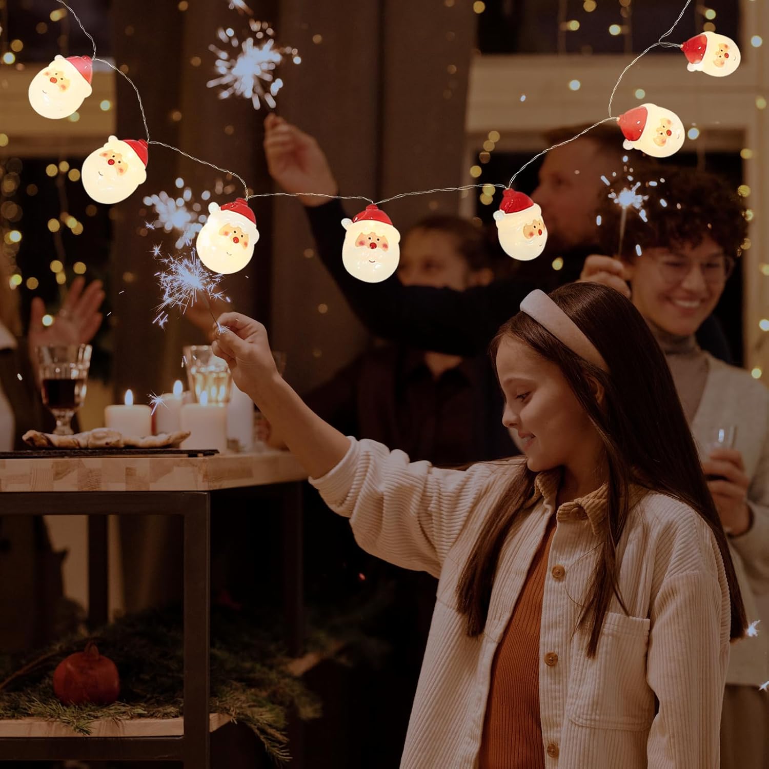 Santa Head Lights Christmas String Lights 2.6Inch Battery Operated Christmas Lights For Xmas Tree Indoor Outdoor Decor