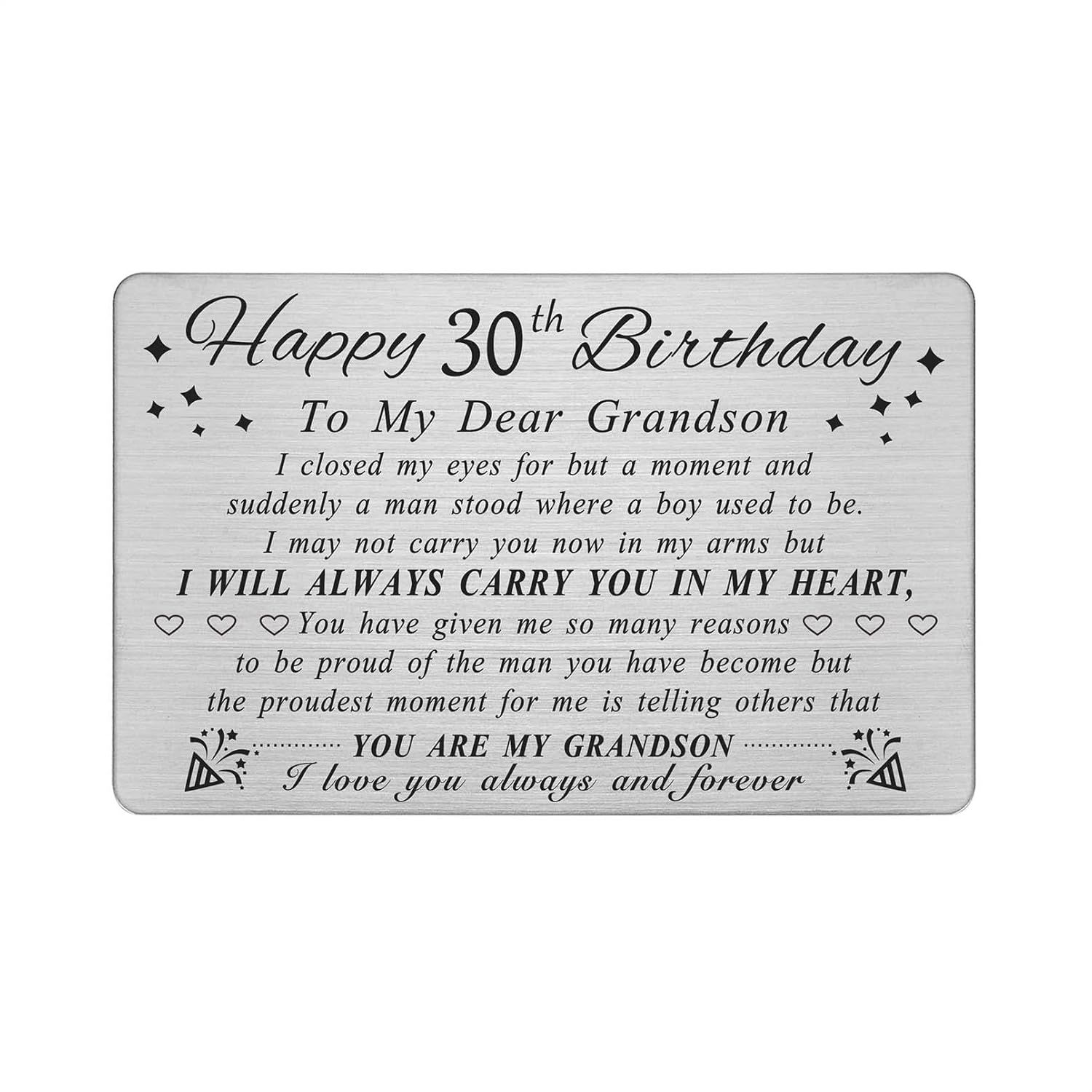 30Th Birthday Card For Grandson - Grandson 30Th Birthday Card - Birthday Gifts For 30 Year Old Grandsons Turning 30 - Personalized Metal Engraved Wallet Cards