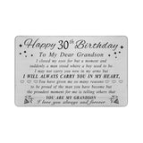 30Th Birthday Card For Grandson - Grandson 30Th Birthday Card - Birthday Gifts For 30 Year Old Grandsons Turning 30 - Personalized Metal Engraved Wallet Cards