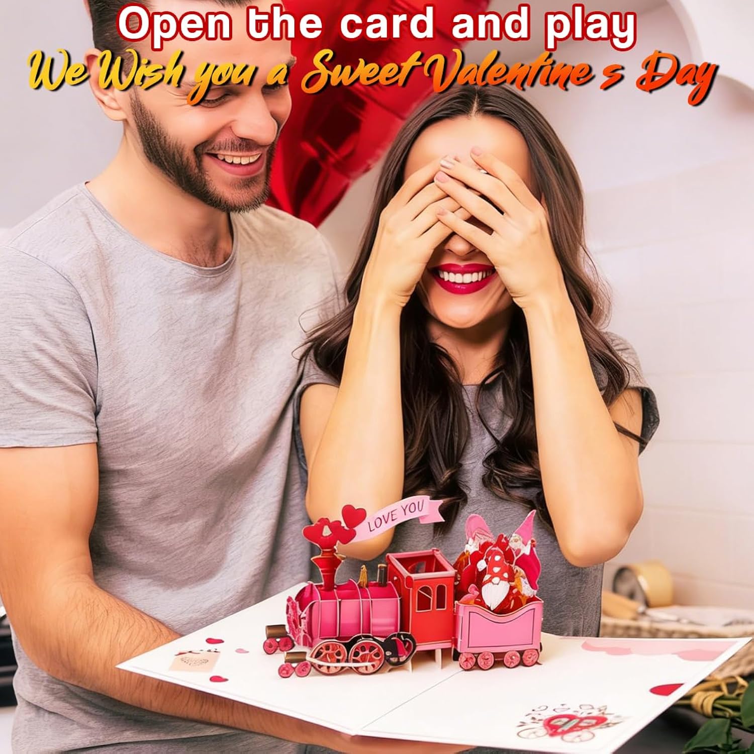 3D Pop Up Valentines Train Card, 3D Valentine'S Day Gift Cards, Valentines Day Gifts