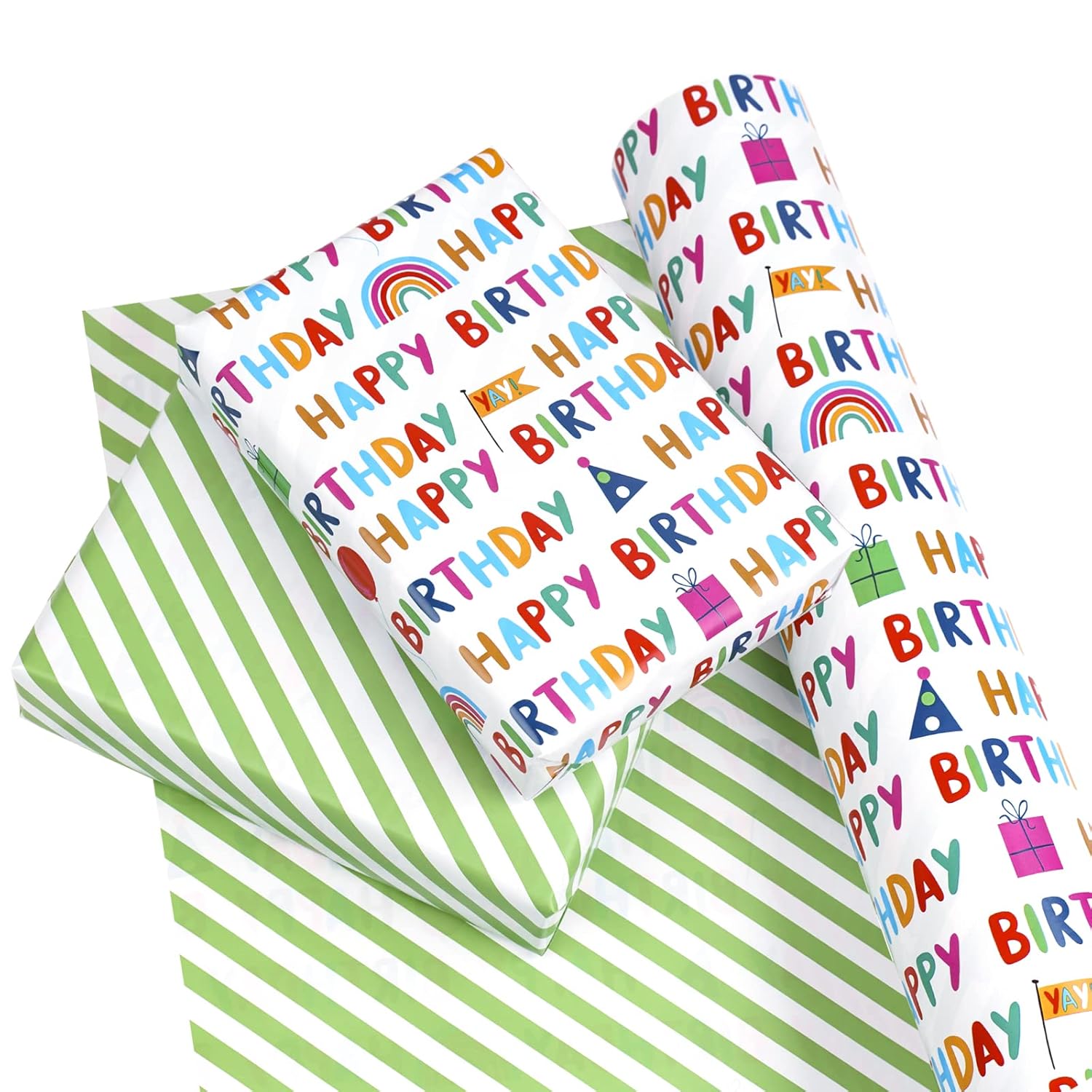 30 Inch Jumbo Reversible Birthday Wrapping Paper - 30 Inch X 100 Feet Jumbo Roll - Colorful Happy Birthday Wrapping Paper For Party, Baby Shower And More Occasions