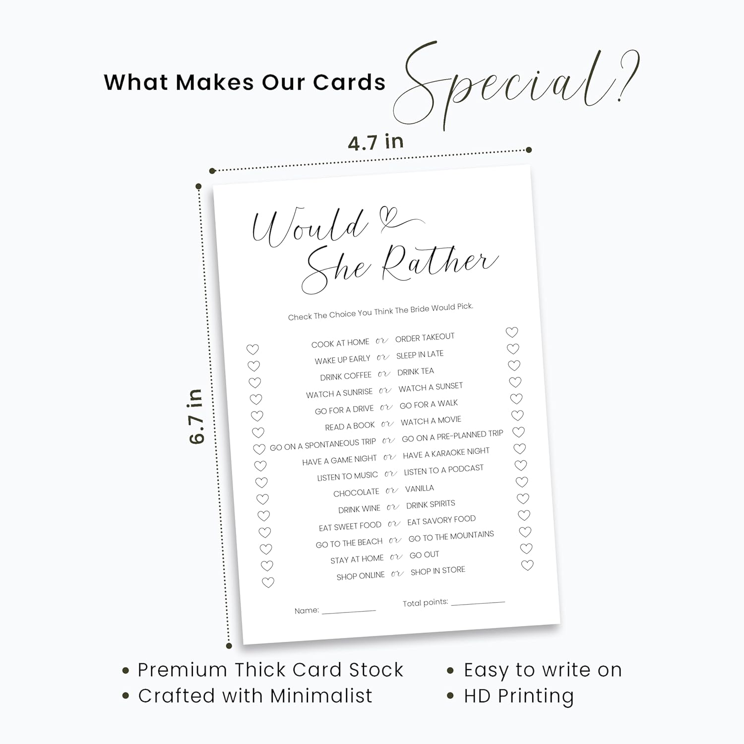 Would She Rather Bridal Shower Game Cards, 35 Pack, 4.7 X 6.7 Inches, Premium Card Stock, Minimalist Design