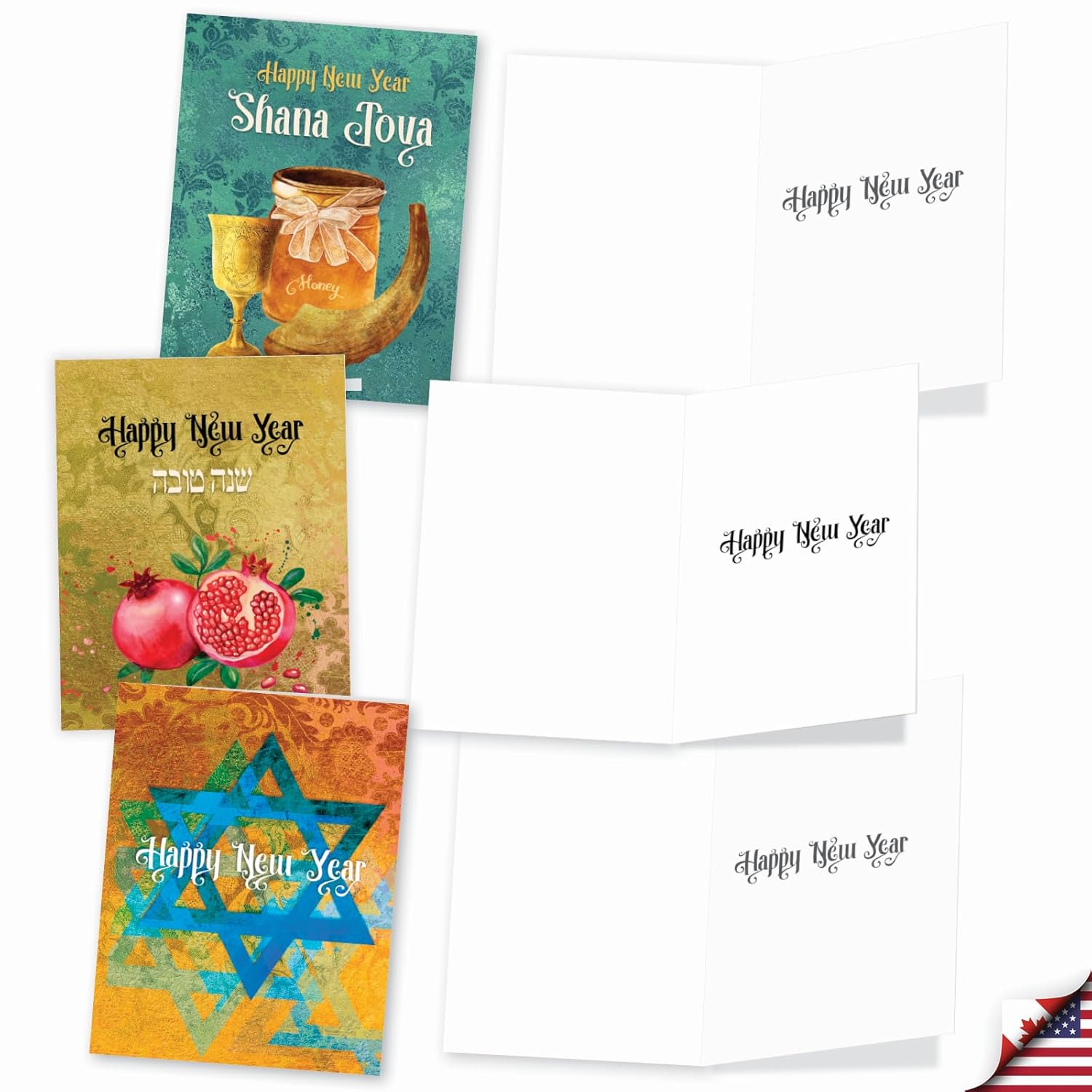 - 10 Assorted Rosh Hashanah Note Cards Boxed Set 4 X 5.12 Inch With Envelopes (10 Designs, 1 Each) Jewish Holiday Cards Shana Tova Greetings Am6135Rhg-B1X10
