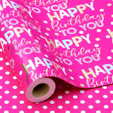 Reversible Birthday Wrapping Paper Roll Mini Roll 17.3In X 32.8Ft Rose Red Happy Birthday Letter Glitter Metallic Foil (47.3 Sqft) For Boys Girls Kids Women Holiday Party Baby Shower