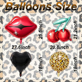 8Pcs Black And Red Balloons - Red Lip Balloons Cherry Balloons Cheetah Print Pattern Balloon And Black Heart Balloon For Women Birthday Party - Kiss The Miss Goodbye - Valentines Day Decorations