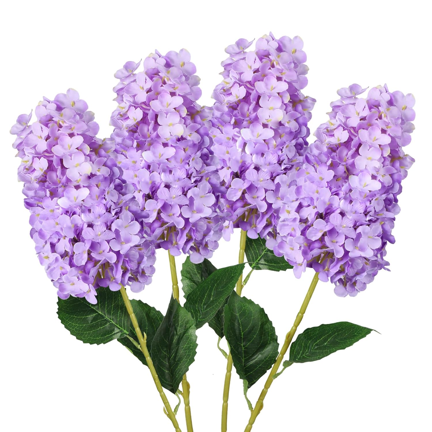 4Pcs Purple Hydrangea Artificial Flower, 33.5" Long Stem Real Touch Conical Fake Hydrangea Silk Flowers, For High Vase Flower Arrangements Decoration, Family Farmhouse, Hotel Decor (Purple)