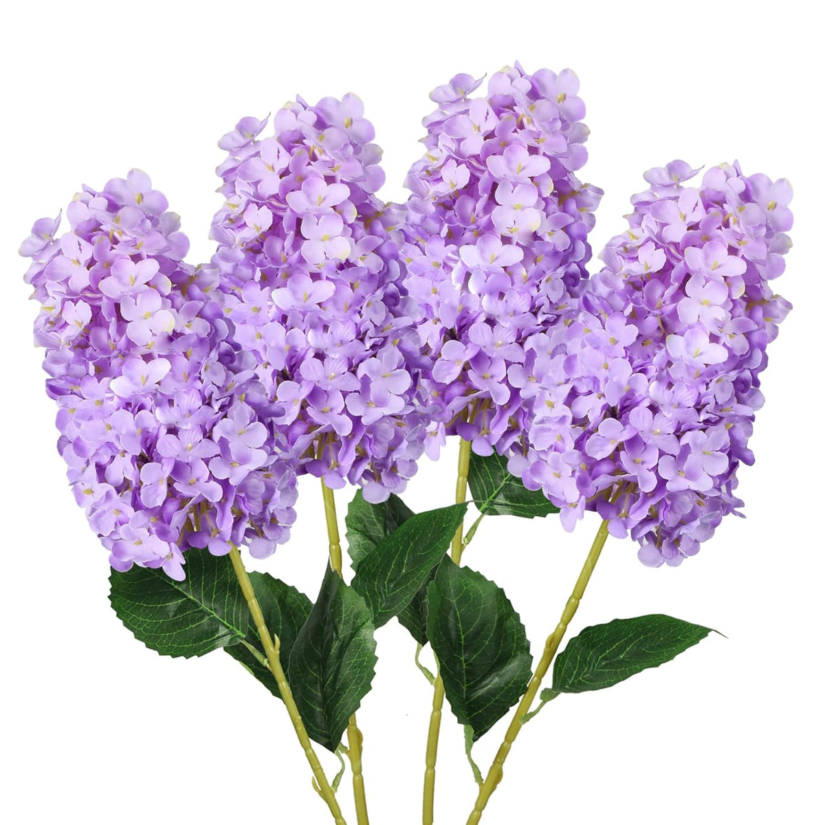 4Pcs Purple Hydrangea Artificial Flower, 33.5" Long Stem Real Touch Conical Fake Hydrangea Silk Flowers, For High Vase Flower Arrangements Decoration, Family Farmhouse, Hotel Decor (Purple)