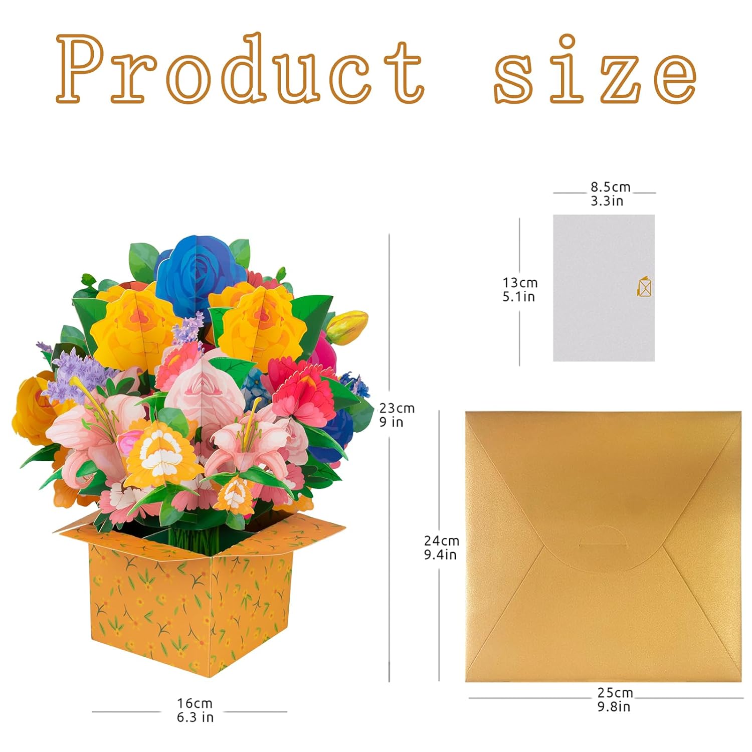 Multicolored Flower Square Box Pop Up Cards, Paper Flower Bouquet Greeting Cards With Blank Note Card & Envelope, Ideal Gift For Celebrating Love, Holiday, Birthday, Anniversary, Valentine'S Day