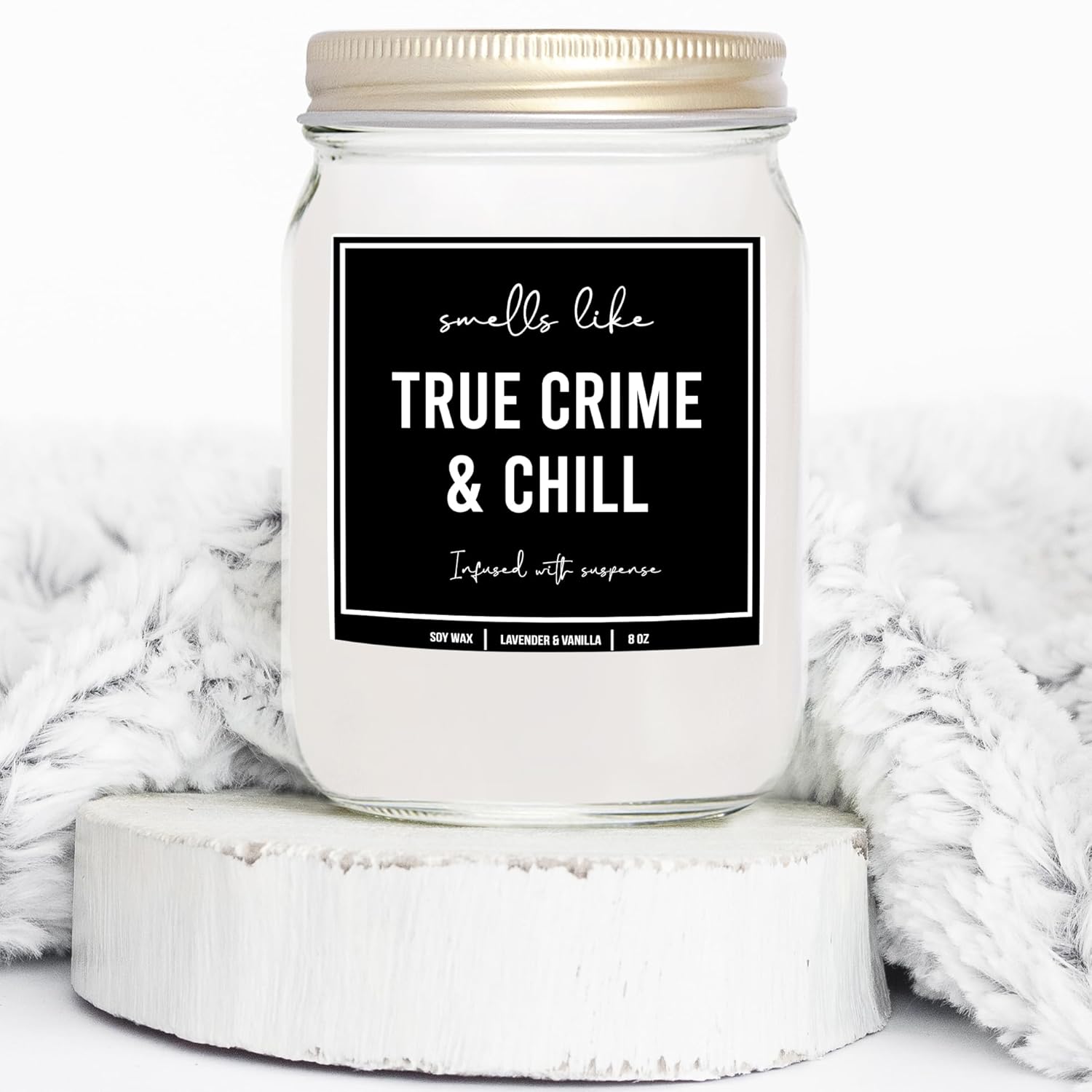 You Nique Designs True Crimes & Chill Scented Candle, 8 Oz, True Crime Gifts For Women, Serial Killer Gifts For Women, Crime Junkie Merch, All Natural Soy Vegan Candles (Lavender & Vanilla)