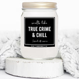 You Nique Designs True Crimes & Chill Scented Candle, 8 Oz, True Crime Gifts For Women, Serial Killer Gifts For Women, Crime Junkie Merch, All Natural Soy Vegan Candles (Lavender & Vanilla)