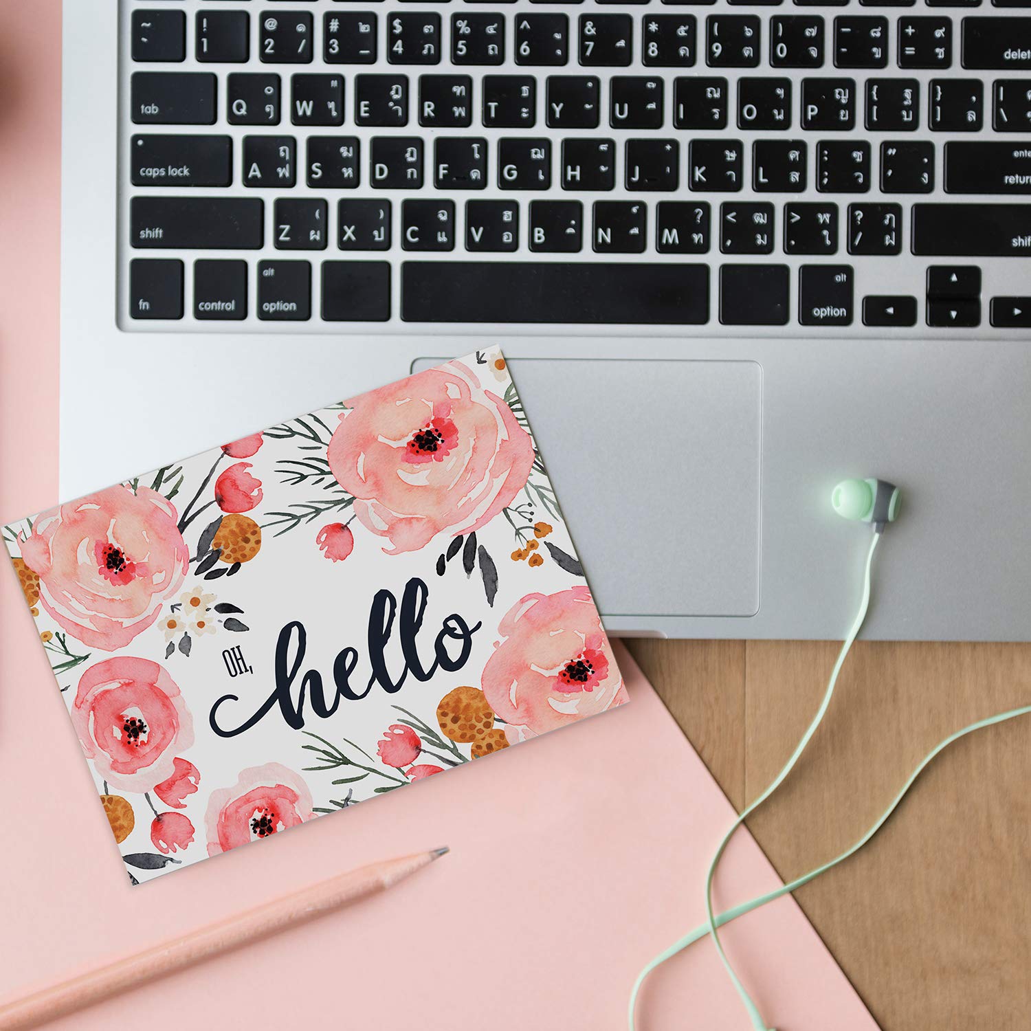 Watercolor Blue And Pink Floral Greeting Cards / 24 All Occasion Cards With White Envelopes / 4 Bright Floral Designs / 3 1/2" X 4 7/8" Thinking Of You Card Set