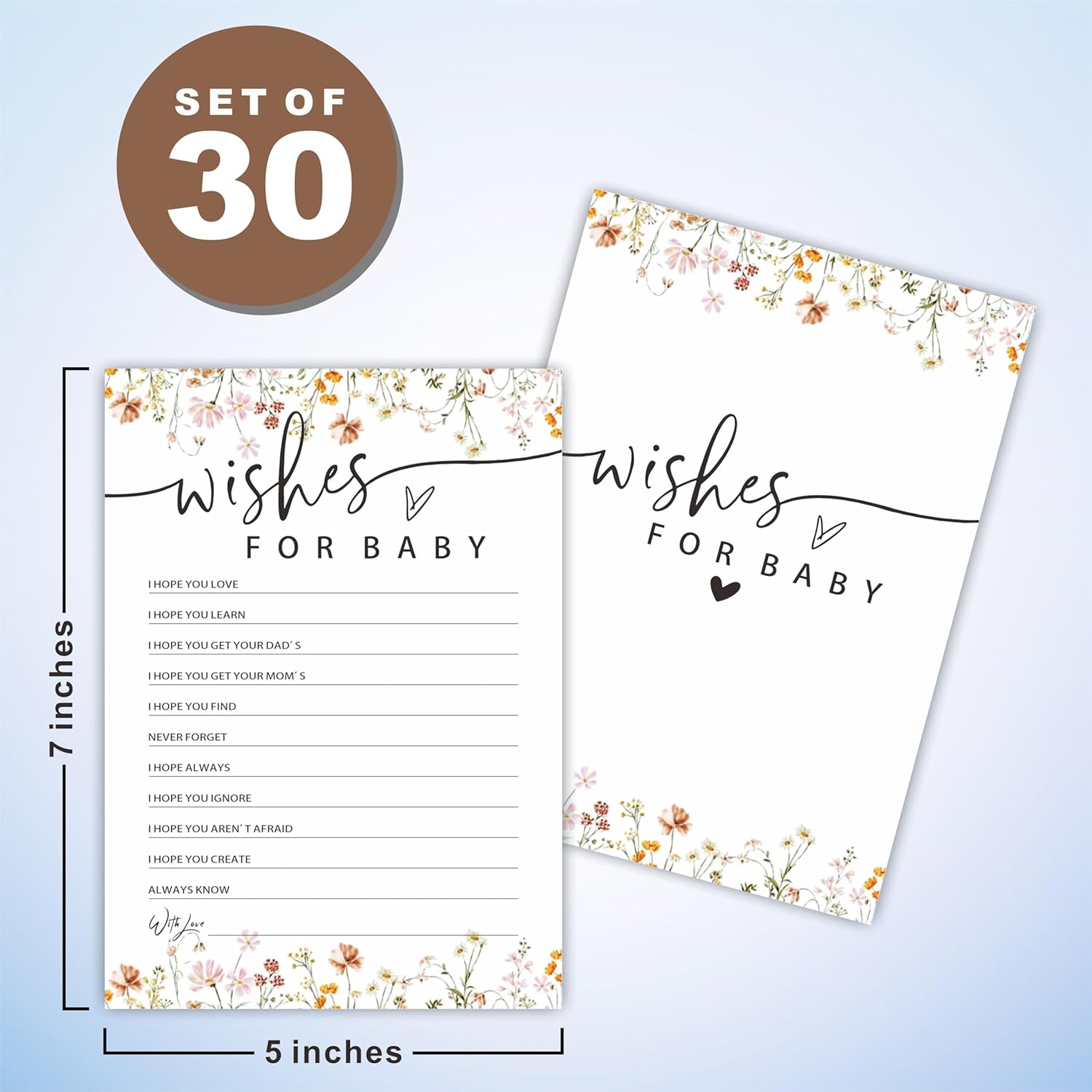 Wishes For Baby Game Kit For Baby Shower - Floral, Wild Flower Spring Theme - 30 Fill In Game Cards & 1 Answer Card For Baby Shower, Funny Gender Reveal Party Favor, Activity & Supplies - B05
