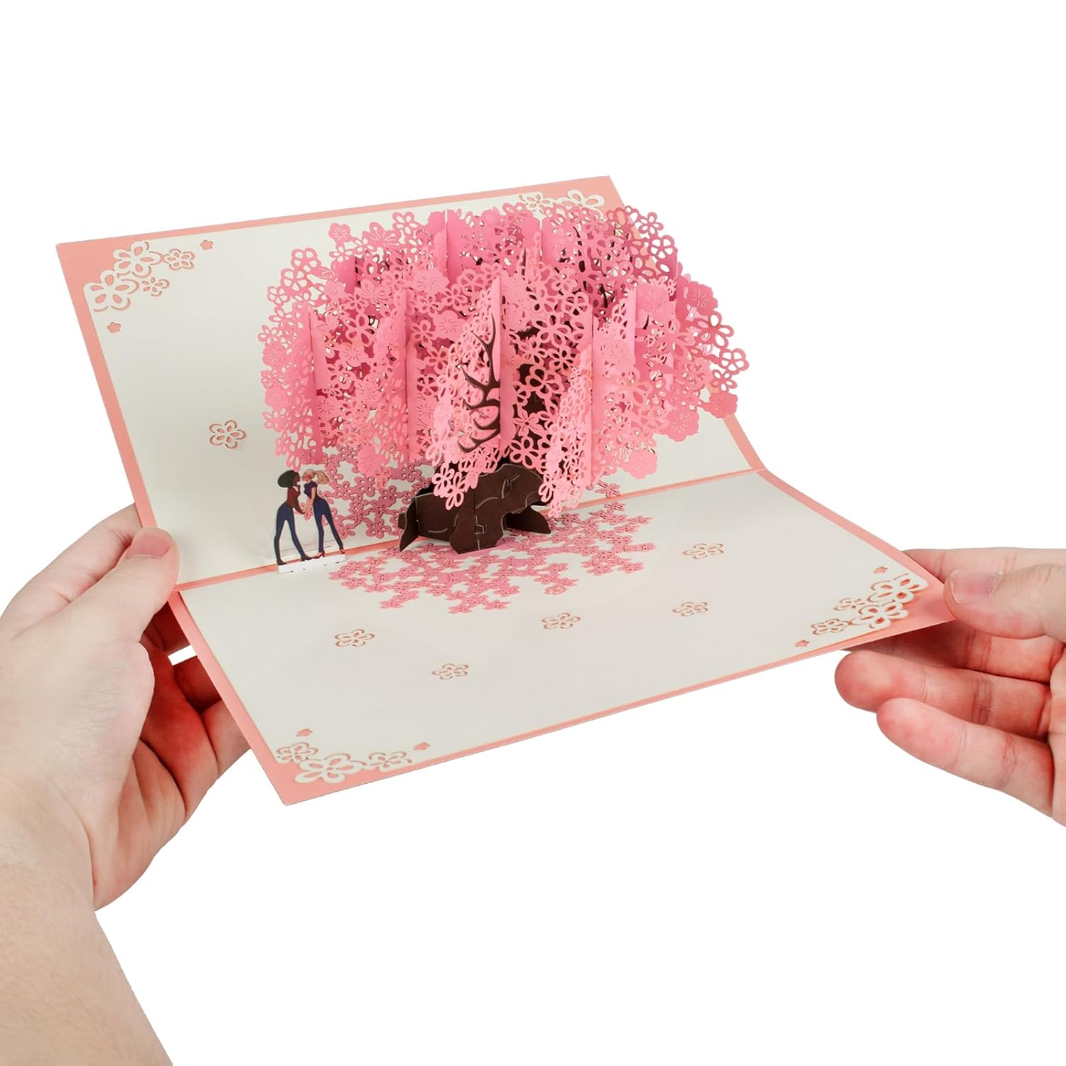 Couple Peach Blossoms For Lesbian Pop Up, Paper Flower Bouquet Greeting Card With Blank Note Card & Envelope, Gift For Celebrate Love, Birthday, Anniversary, Wedding, Engagement, Bridal Shower