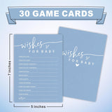Wishes For Babyshower Game Set - Minimalism Blue - 30 Double-Sided Fill In Style Game Cards, Gender Reveal, Party Favor & Supplies - A06