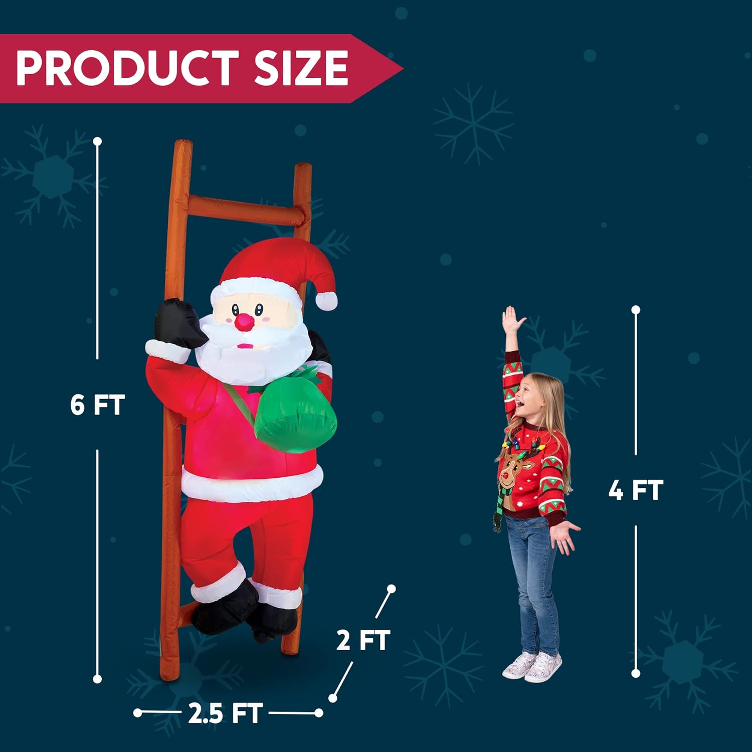 6 Ft Christmas Inflatable Climbing Santa, Hanging Inflatable Christmas Decorations With Build-In Leds, Blow Up Santa Yar