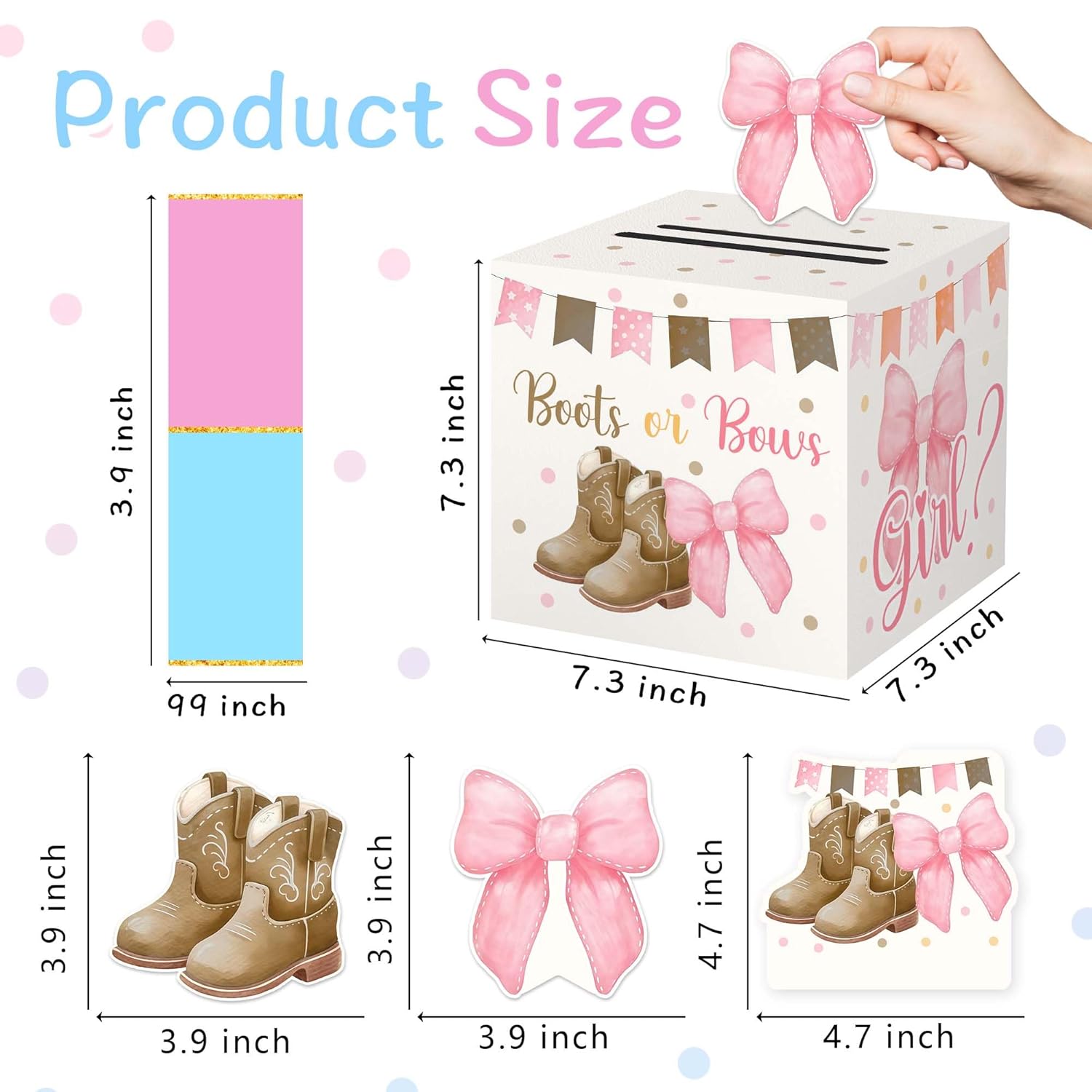 Baby Gender Reveal Pull Out Game, Baby Shower Game For Guests, Gender Reveal Box, Voting Box With 50 Ballot Cards, Boy Or Girl, Boots And Bows