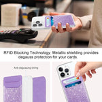 Self-Adhesive Leather RFID Phone Wallet, Stick-On Card Holder - Glitter Purple