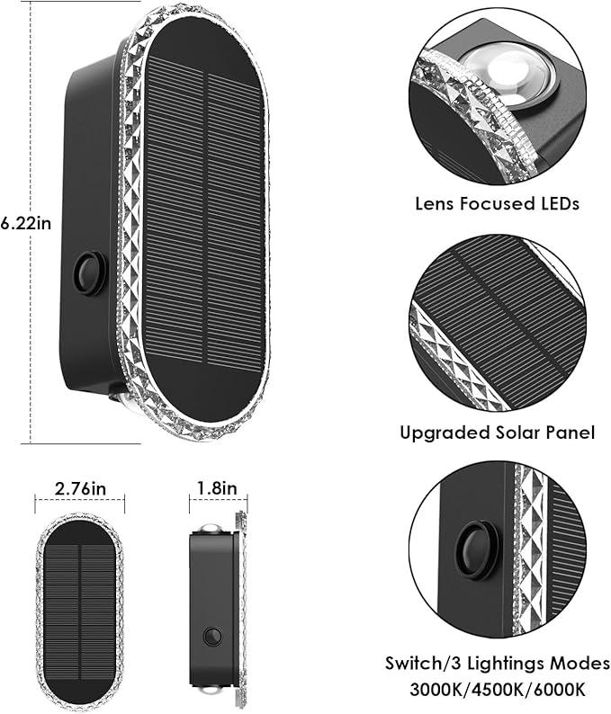 8 Pack Solar Fence Lights Up Down 3 Mode IP65 Waterproof Outdoor Wall Lights